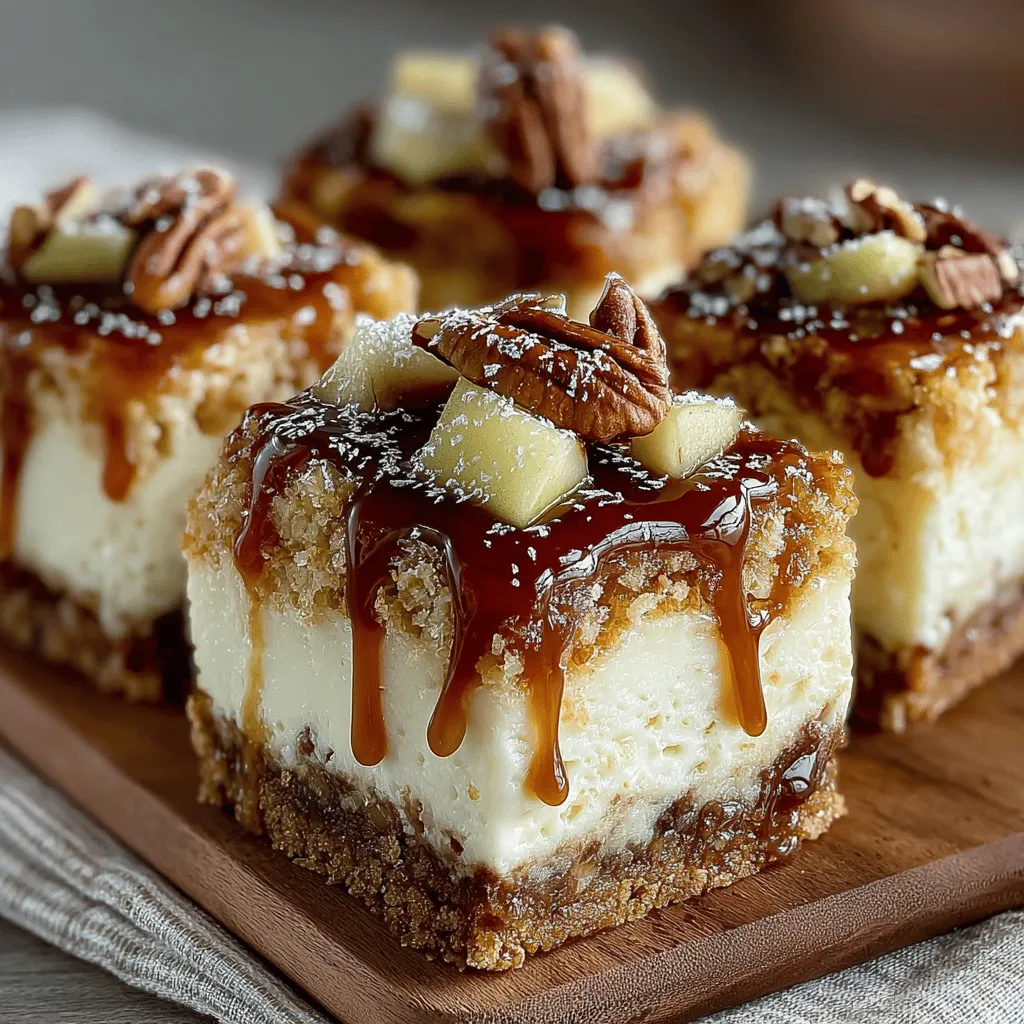 - 1 ½ cups graham cracker crumbs - ½ cup unsalted butter, melted - 2 cups cream cheese, softened - 1 cup sour cream - 1 cup granulated sugar - 3 large eggs - 1 teaspoon vanilla extract - 3 medium Granny Smith apples, peeled and diced - 1 tablespoon lemon juice - ½ cup brown sugar - 1 teaspoon ground cinnamon - 1 cup caramel sauce (store-bought or homemade) - Optional: ½ cup chopped pecans for topping