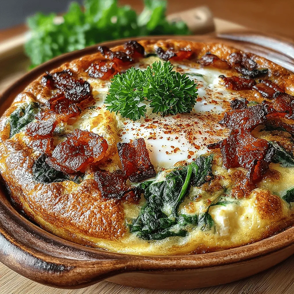 The Savory Bacon & Spinach Egg Bake is a delicious and hearty dish that seamlessly brings together the rich flavors of crispy bacon and fresh spinach, all enveloped in a fluffy, eggy base. This recipe is perfect for those who appreciate a satisfying meal that can be enjoyed at any time of day. Whether you’re looking to impress brunch guests or simply want a nutritious dinner option, this egg bake is both versatile and easy to prepare.