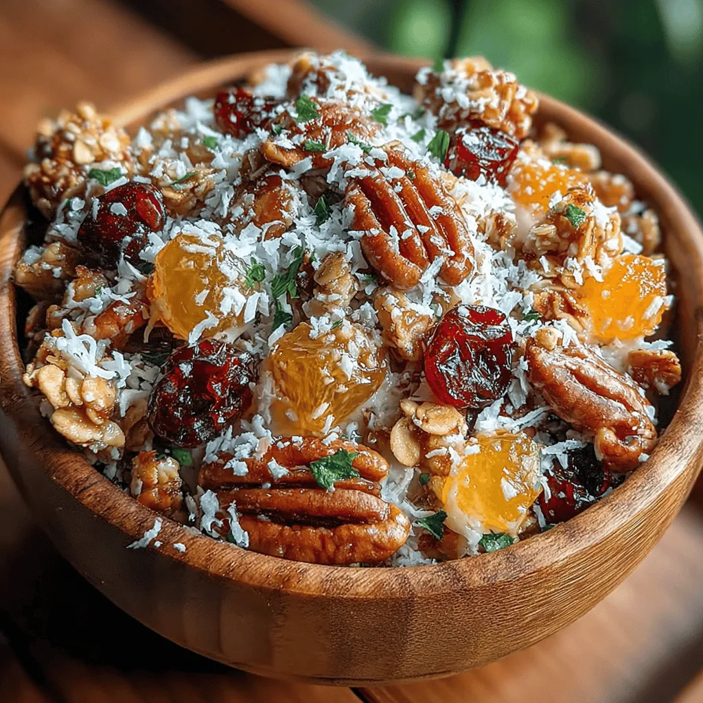 - 3 cups old-fashioned rolled oats - 1 cup pecans, roughly chopped - 1/2 cup shredded unsweetened coconut - 1/2 cup sunflower seeds - 1/2 cup maple syrup - 1/4 cup coconut oil, melted - 1 teaspoon vanilla extract - 1 teaspoon ground cinnamon - 1/2 teaspoon sea salt - 1/2 cup dried cranberries or raisins (optional)