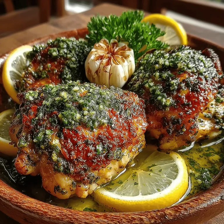 - 4 bone-in, skin-on chicken thighs - 6 cloves of garlic, minced - 2 tablespoons fresh oregano, chopped - 2 tablespoons fresh thyme, chopped - 1 teaspoon paprika - 1 teaspoon onion powder - 1 teaspoon salt - ½ teaspoon black pepper - 2 tablespoons olive oil - Juice of 1 lemon