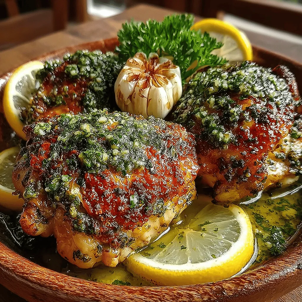 - 4 bone-in, skin-on chicken thighs - 6 cloves of garlic, minced - 2 tablespoons fresh oregano, chopped - 2 tablespoons fresh thyme, chopped - 1 teaspoon paprika - 1 teaspoon onion powder - 1 teaspoon salt - ½ teaspoon black pepper - 2 tablespoons olive oil - Juice of 1 lemon