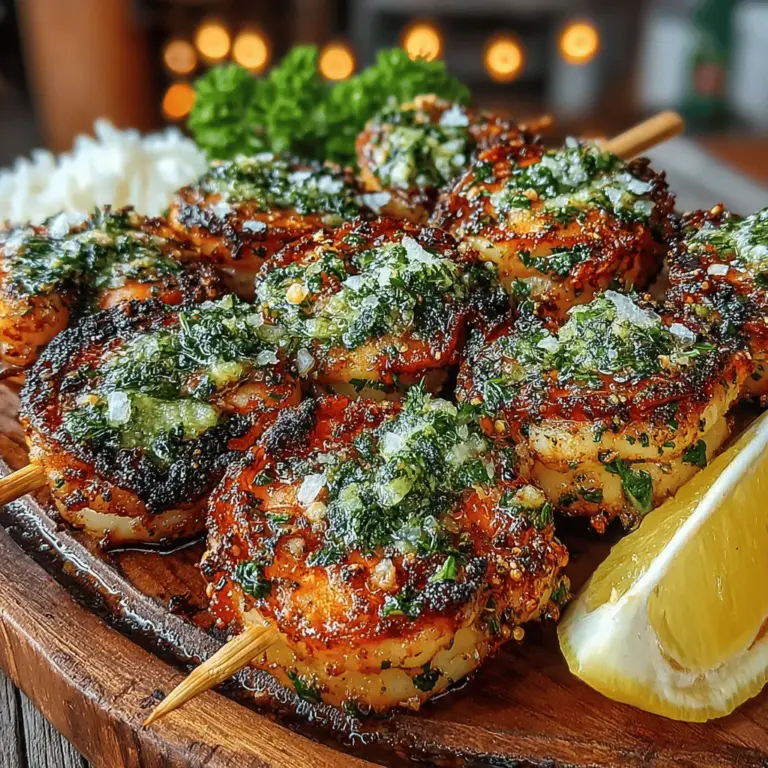 Garlic Butter Roasted Shrimp Skewers are a culinary delight that perfectly encapsulates the essence of simple, yet exquisite seafood dishes. This recipe showcases the harmony of tender shrimp paired with a rich, buttery garlic sauce, elevating the dish to a flavor profile that is both sophisticated and comforting. Whether you are preparing a quick weeknight dinner, hosting a gathering, or grilling outdoors during the summer, these shrimp skewers are versatile enough to shine in any setting. The straightforward preparation and minimal ingredients required make this dish an accessible option for both novice home cooks and seasoned chefs alike.