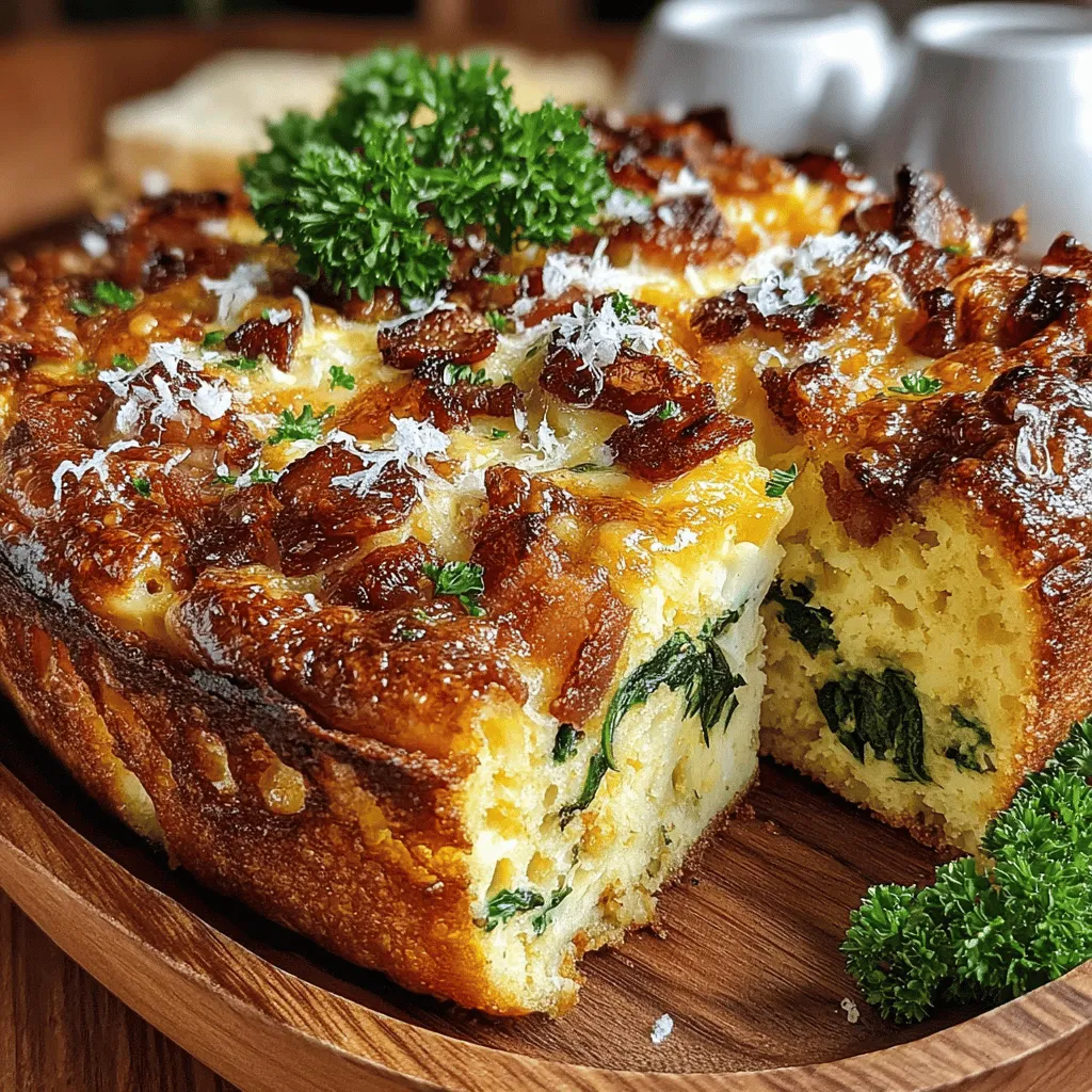 The Savory Bacon & Spinach Egg Bake is more than just a breakfast dish; it's a celebration of flavors that brings together the rich, creamy texture of eggs, the hearty smokiness of crispy bacon, and the vibrant freshness of spinach. This dish is ideal for breakfast or brunch, whether you are hosting friends, enjoying a family gathering, or simply treating yourself to a hearty meal. Its easy preparation and mouthwatering taste make it a versatile option that can be enjoyed on any occasion, from casual weekends to special celebrations.