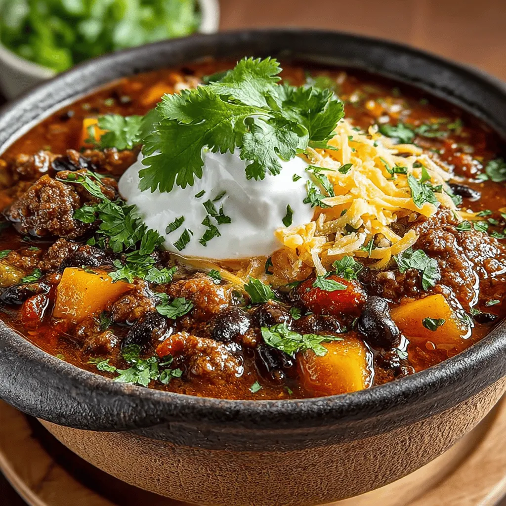 - 1 pound ground beef - 1 cup pumpkin puree - 1 can (15 ounces) black beans, drained and rinsed - 1 can (14.5 ounces) diced tomatoes with green chilies - 1 medium onion, diced - 2 cloves garlic, minced - 2 tablespoons olive oil - 2 tablespoons chili powder - 1 teaspoon ground cumin - 1 teaspoon smoked paprika - Salt and pepper to taste - 1 cup vegetable broth - Fresh cilantro for garnish (optional)
