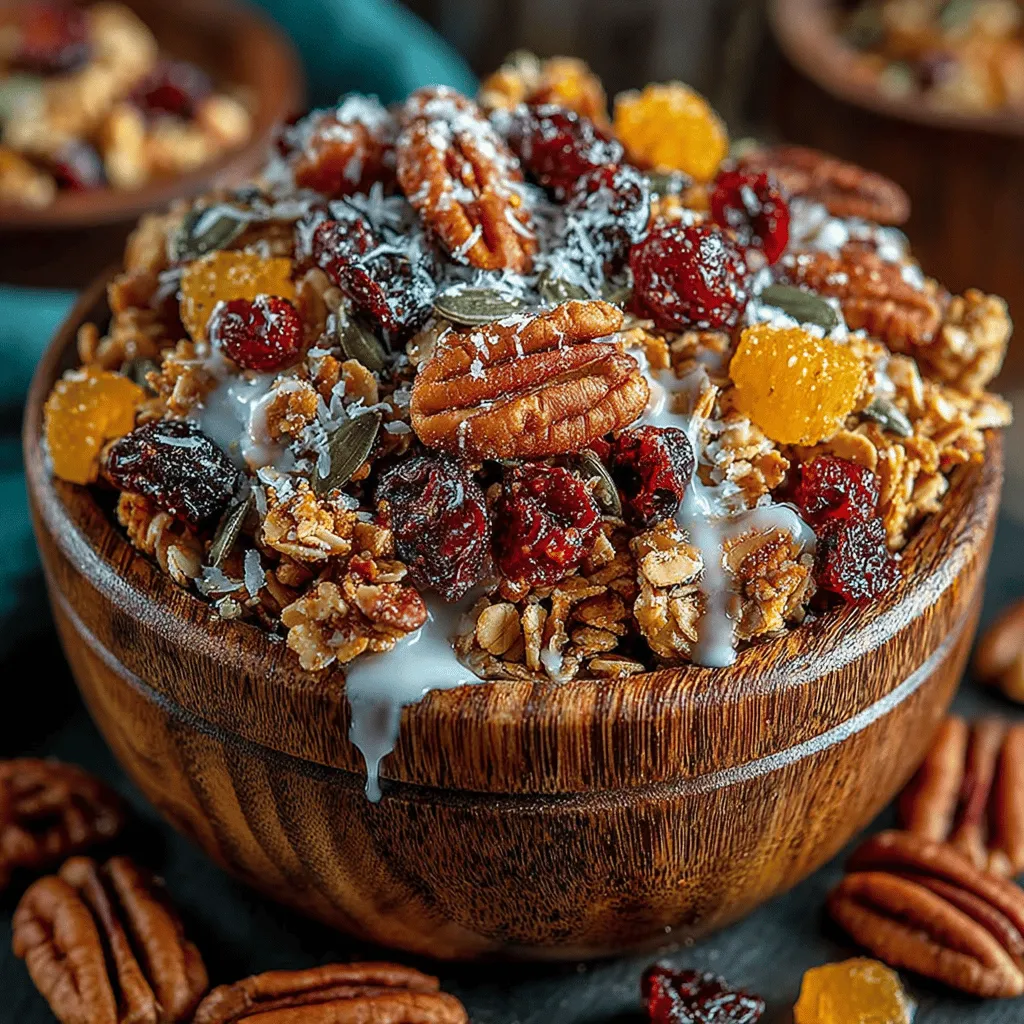- 3 cups old-fashioned rolled oats - 1 cup pecans, chopped - 1/2 cup sunflower seeds - 1/2 cup unsweetened coconut flakes - 1/2 cup pure maple syrup - 1/4 cup coconut oil, melted - 1/2 teaspoon salt - 1 teaspoon vanilla extract - Optional add-ins: 1/2 cup dried cranberries, 1/2 cup dark chocolate chips