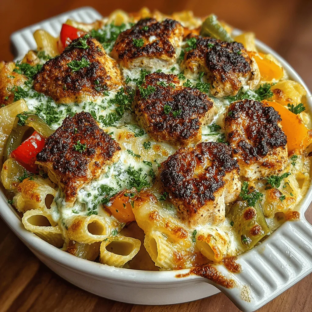 - 12 ounces penne pasta - 1 pound boneless, skinless chicken breasts, diced - 2 tablespoons Cajun seasoning - 2 tablespoons olive oil - 1 medium onion, chopped - 1 bell pepper (red or green), chopped - 3 cloves garlic, minced - 1 cup heavy cream - 1 cup chicken broth - 1 cup shredded mozzarella cheese - 1 cup shredded cheddar cheese - Salt and pepper to taste - Fresh parsley for garnish