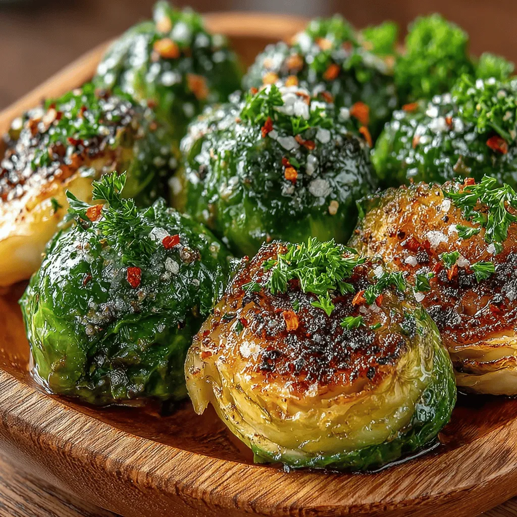 - 1 pound Brussels sprouts, trimmed and halved - 4 tablespoons unsalted butter - 4 cloves garlic, minced - 1 teaspoon sea salt - ½ teaspoon black pepper - Optional: ¼ teaspoon red pepper flakes for a spicy kick - 1 tablespoon fresh lemon juice - ¼ cup grated Parmesan cheese (optional)