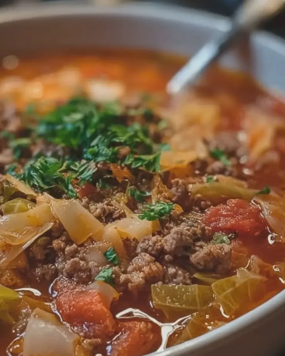 Beef and Cabbage Roll Soup