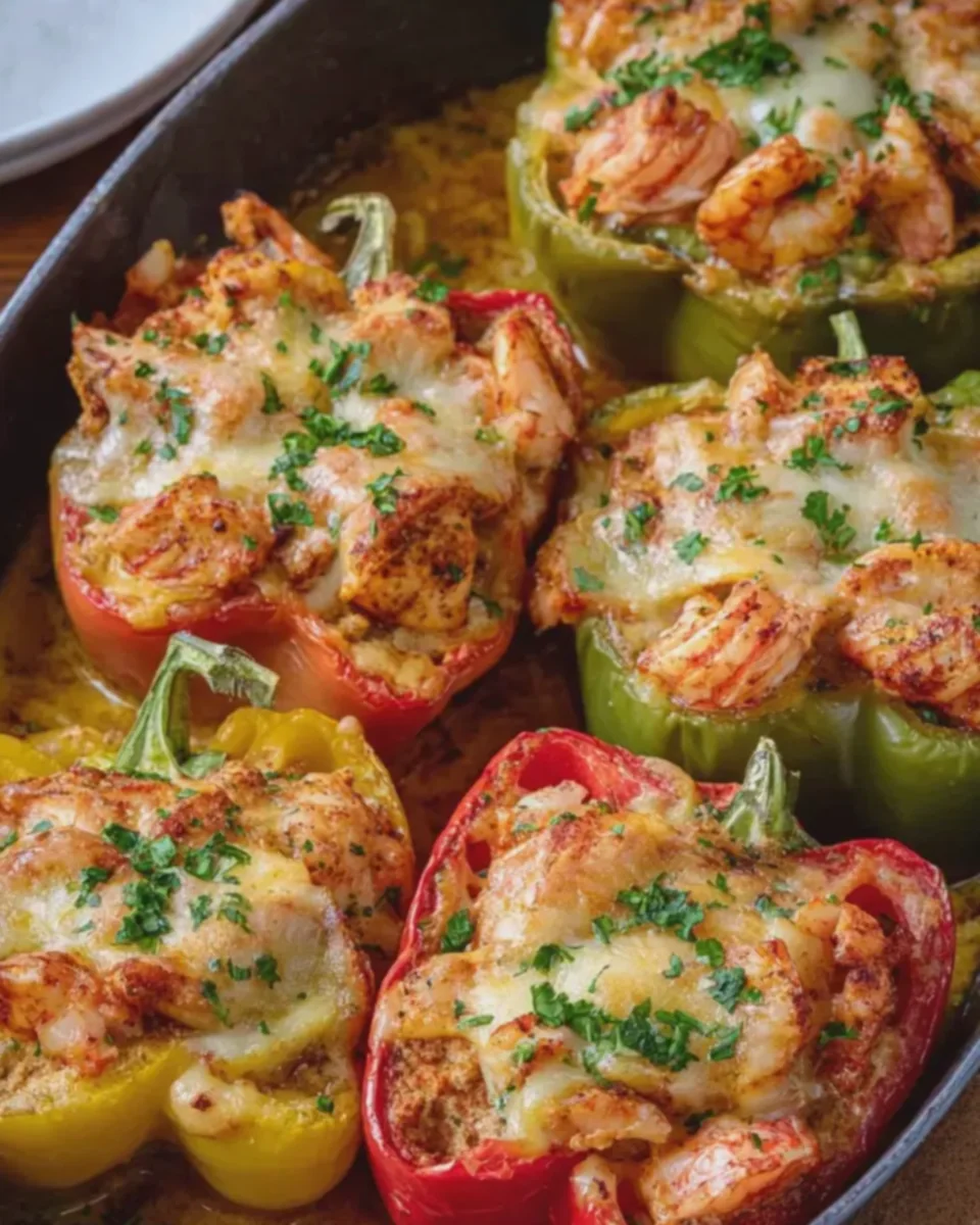 Cajun Garlic Butter Salmon Shrimp Stuffed Peppers