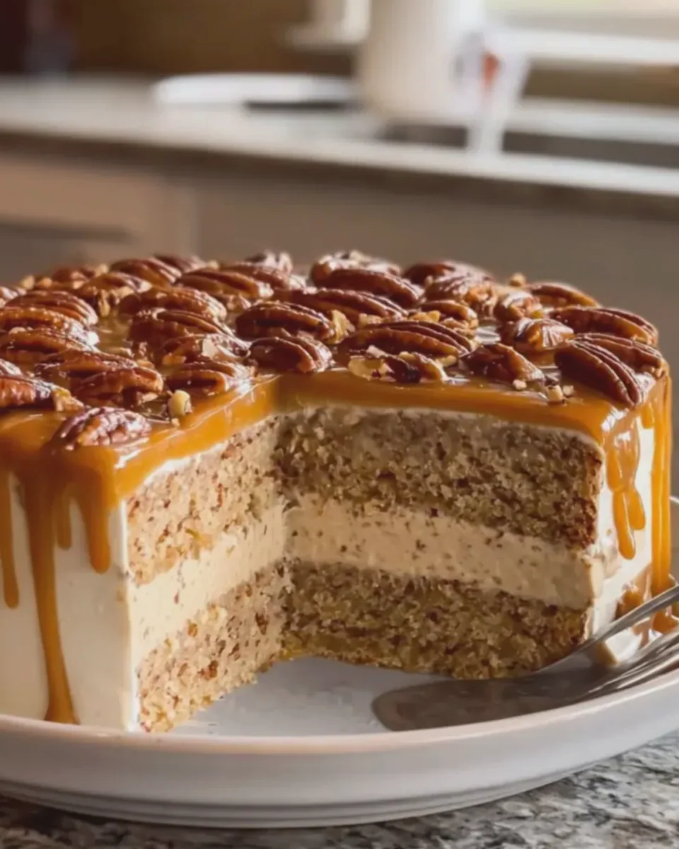 Caramel Pecan Cream Cake