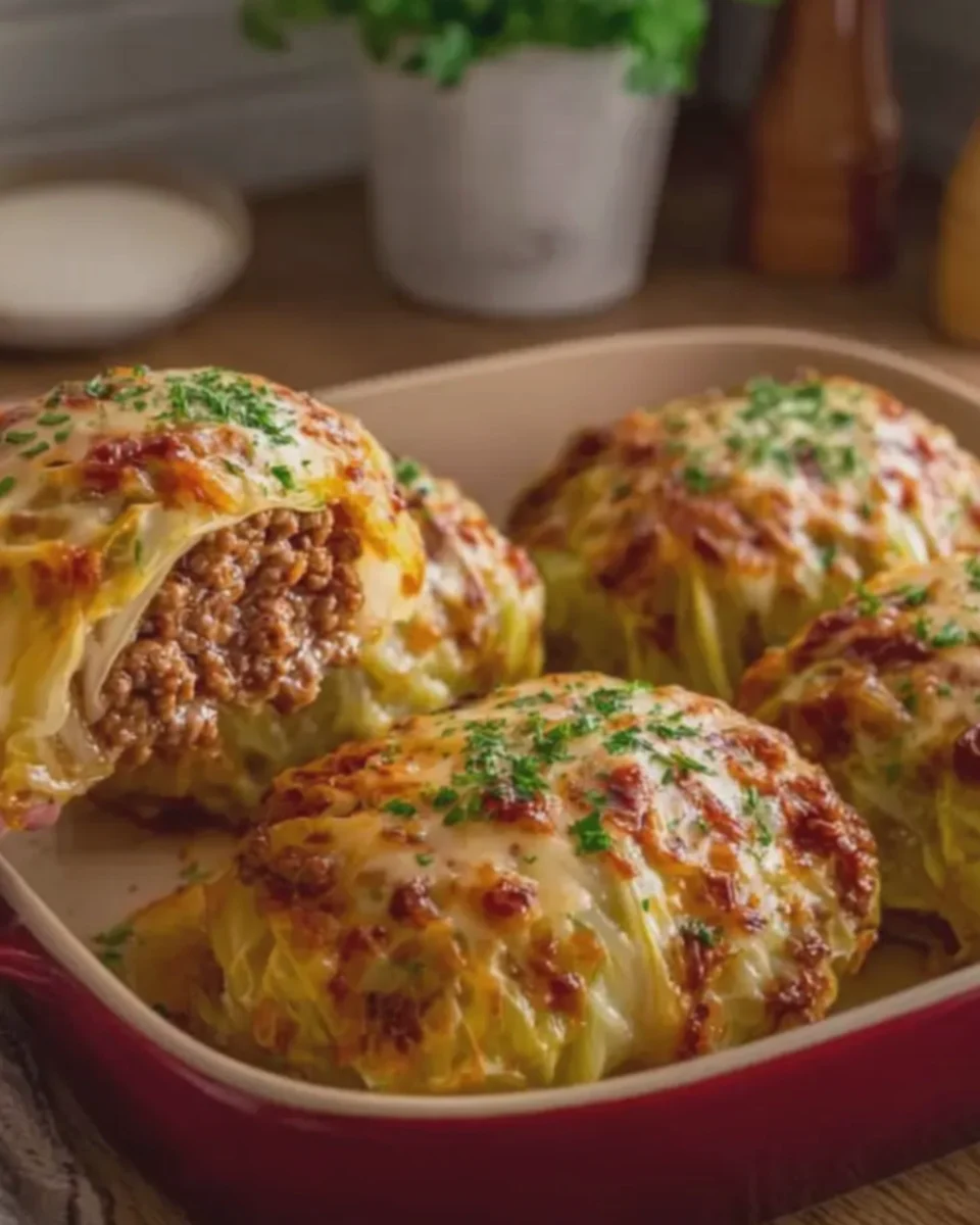 Cheesy Ground Beef Stuffed Cabbage