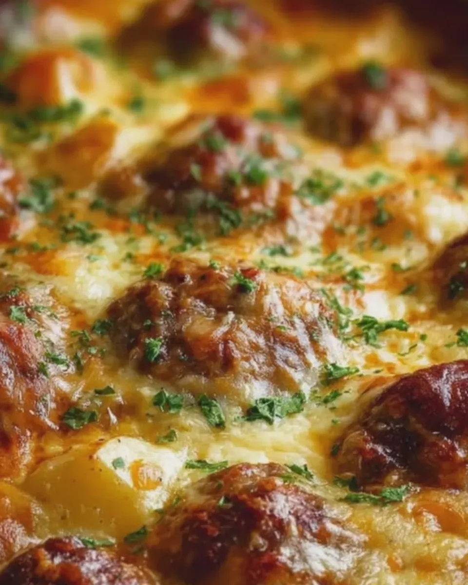 Cheesy Meatball and Potato Bake