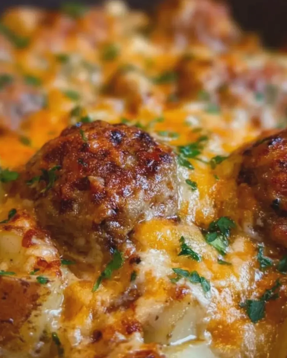 Cheesy Meatball Potato Bake