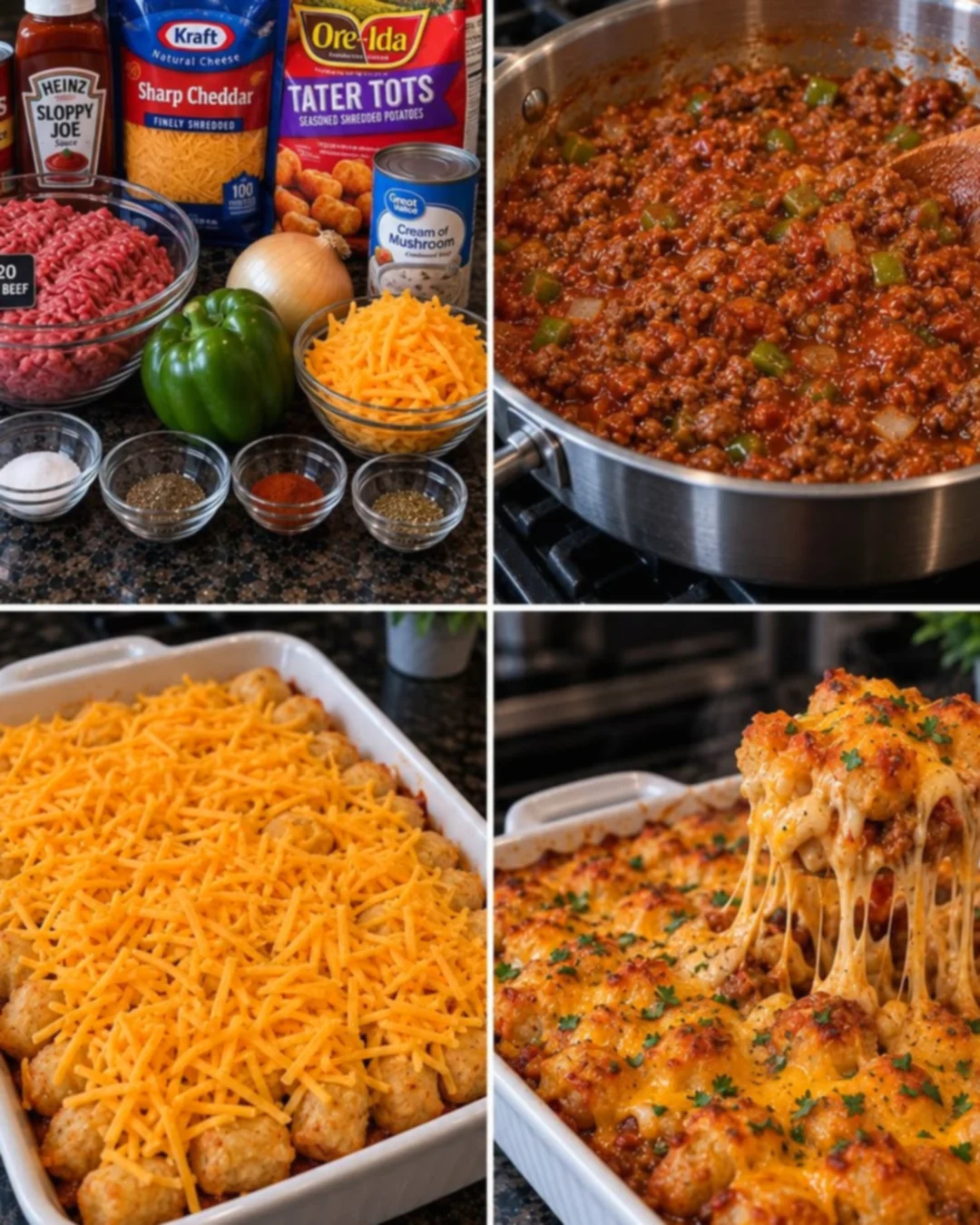 Cheesy Sloppy Joe Tater Tot Casserole
