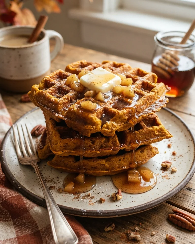 Cozy Pumpkin Waffles with Apple Cider Syrup
