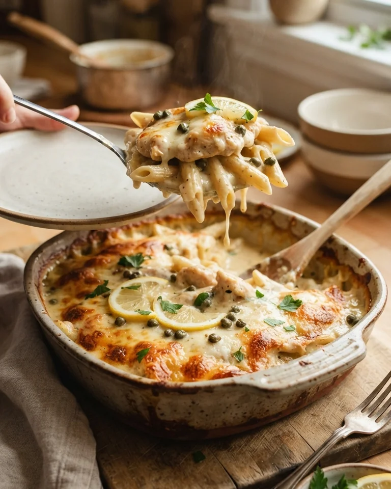 Creamy Chicken Piccata Pasta Casserole