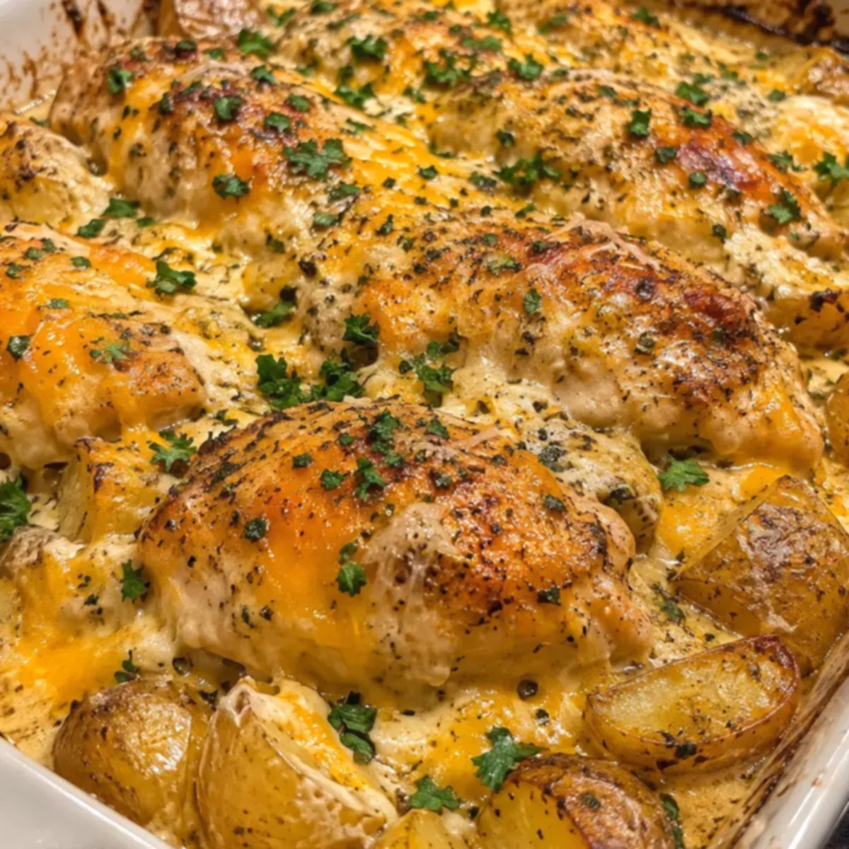 Creamy Garlic Parmesan Chicken & Cheddar Potatoes