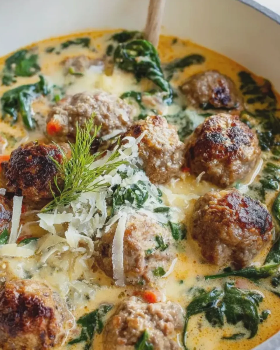 Creamy Italian Meatball and Spinach Soup
