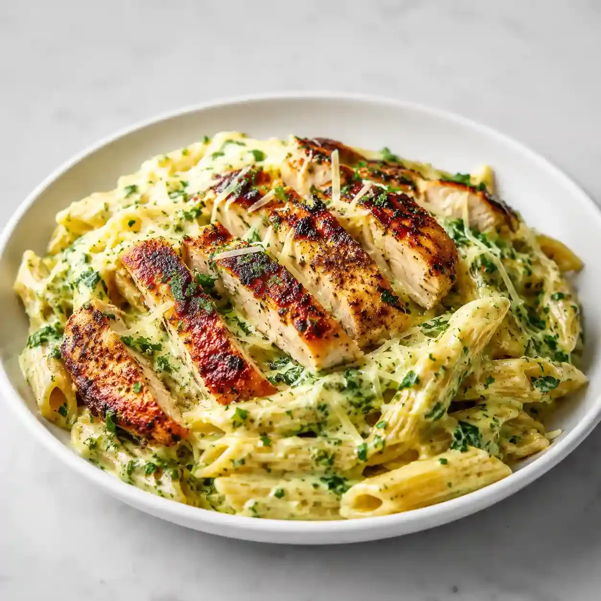 Creamy Pesto Chicken Pasta Bake