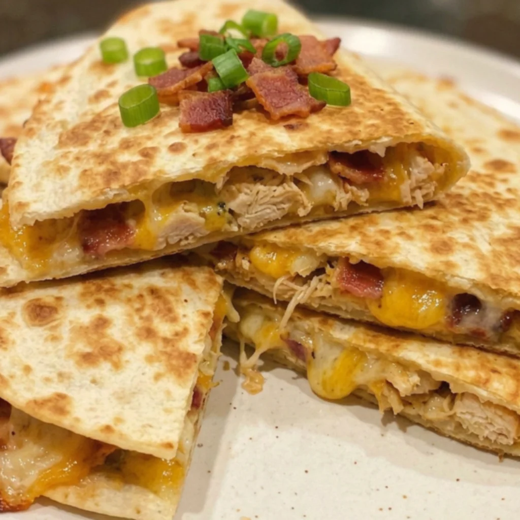 Crispy Bacon Ranch Chicken Quesadilla Wedges