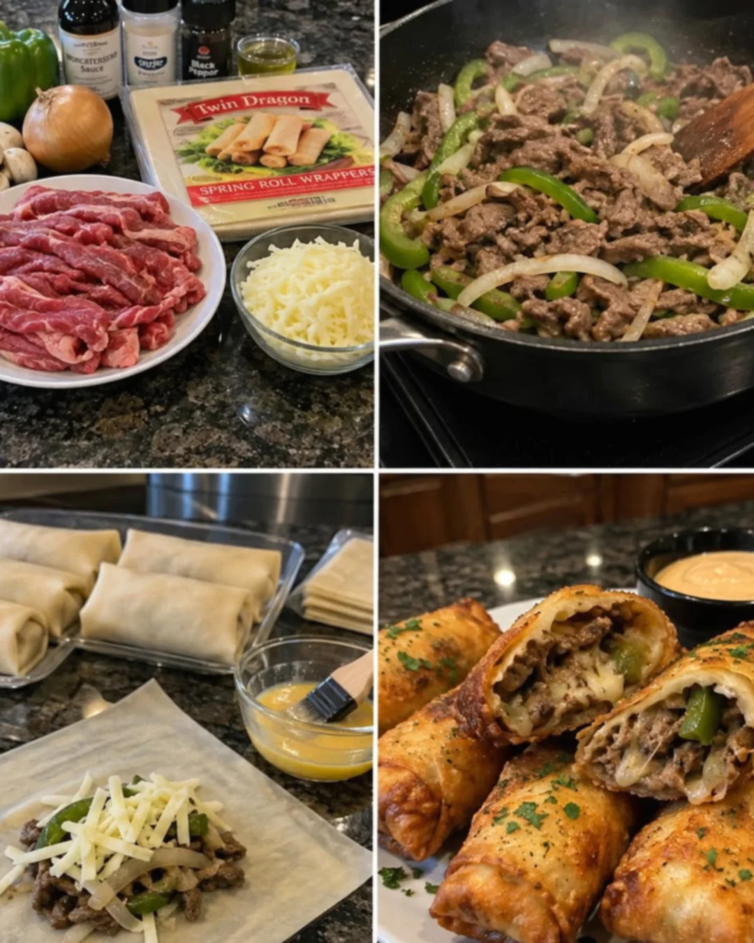 Crispy Philly Cheesesteak Spring Rolls