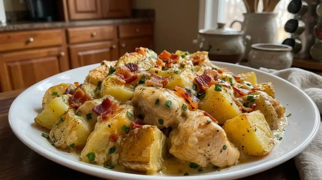 Crockpot Cheesy Bacon Chicken Potato Bake