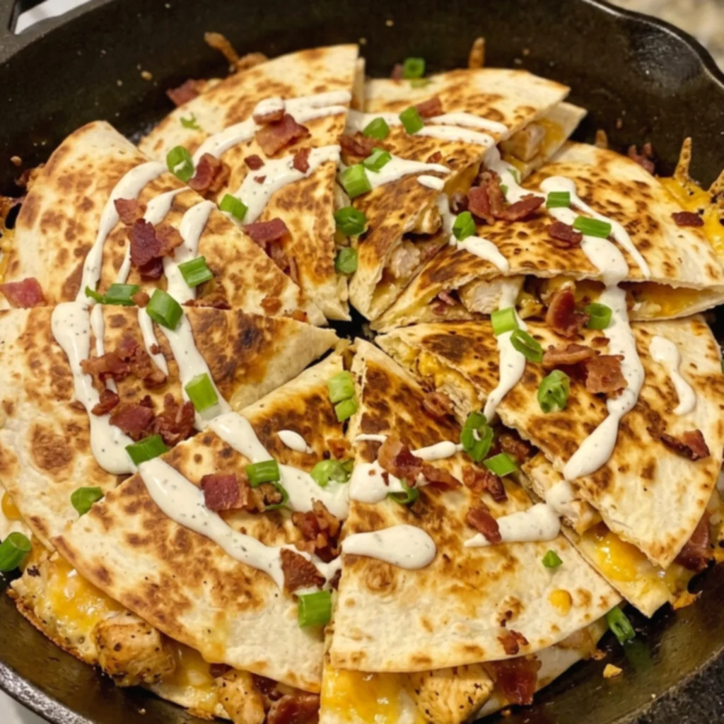 Garlic Bacon Ranch Chicken Quesadilla Wedges
