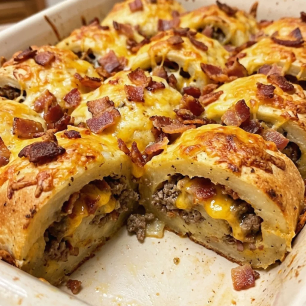Garlic Butter Bacon Cheeseburger Cheddar Potato Rolls