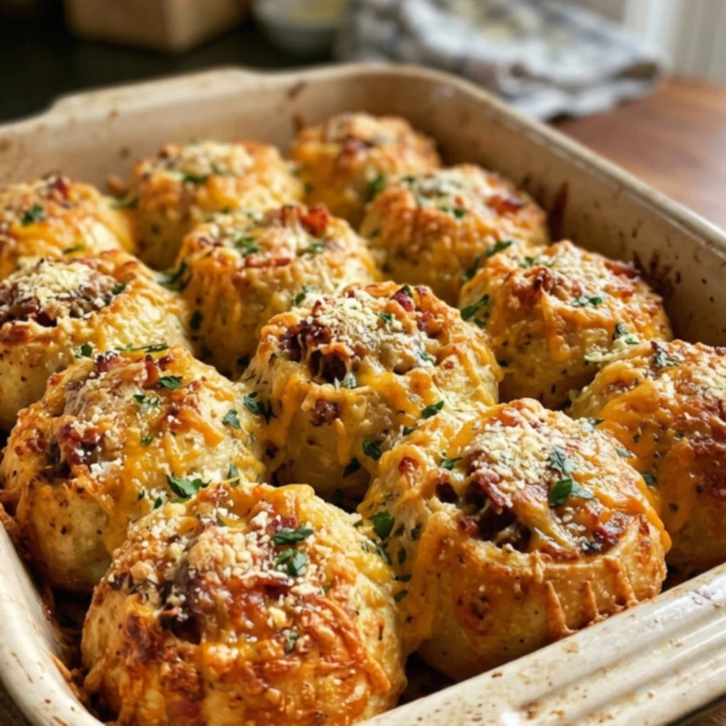 Garlic Parmesan Bacon Cheeseburger Rolls