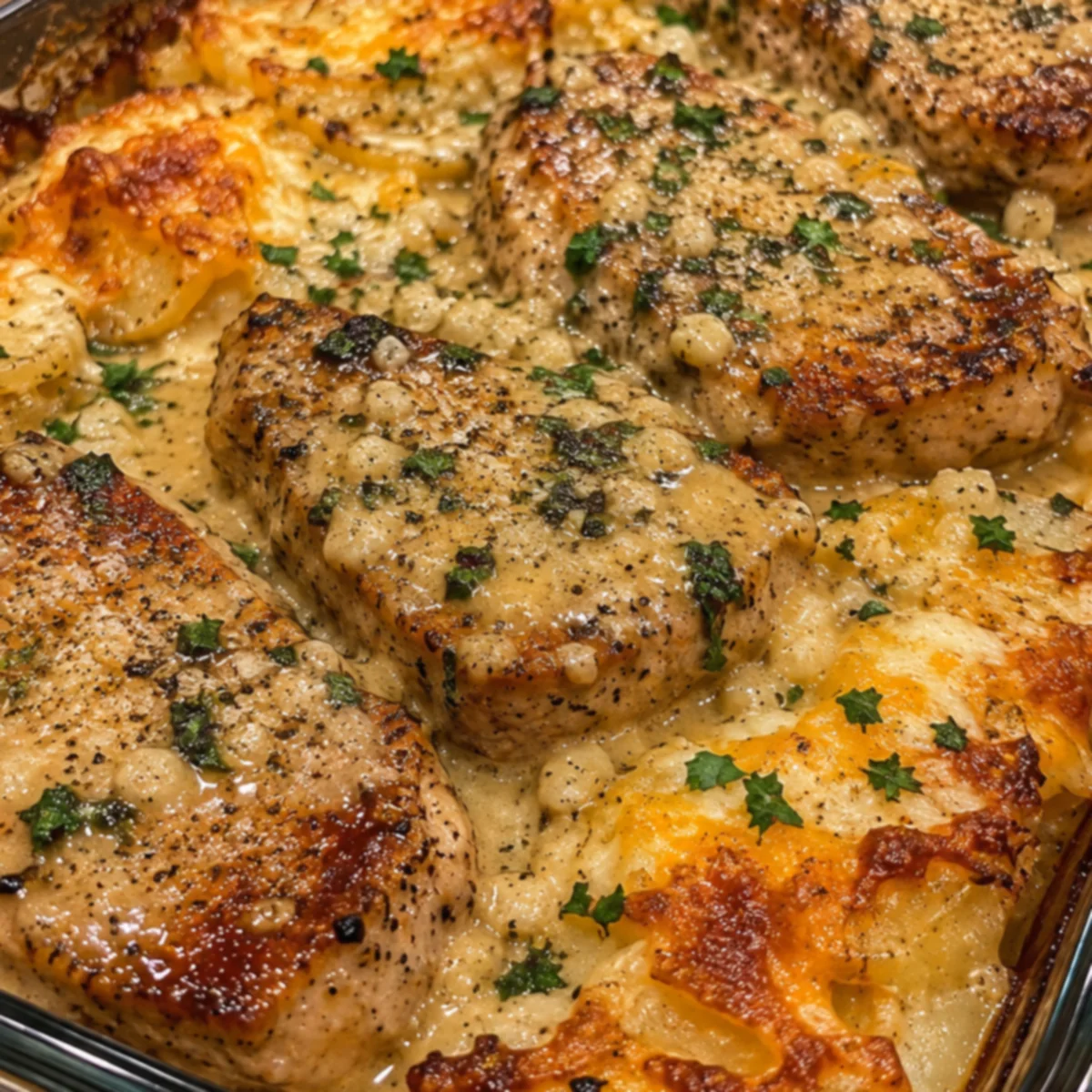 Garlic Parmesan Pork Chops & Cheesy Potatoes