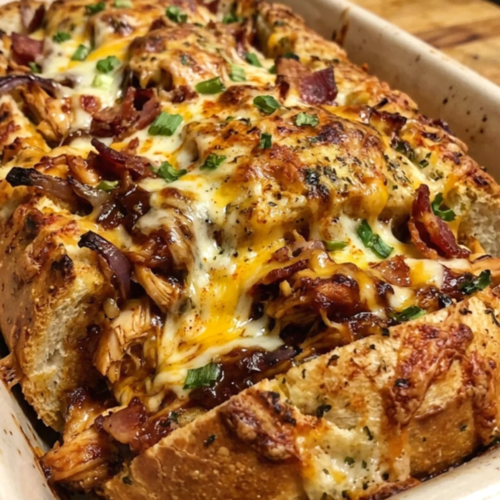 Loaded Garlic Butter BBQ Chicken Bacon Cheddar Stuffed Bread