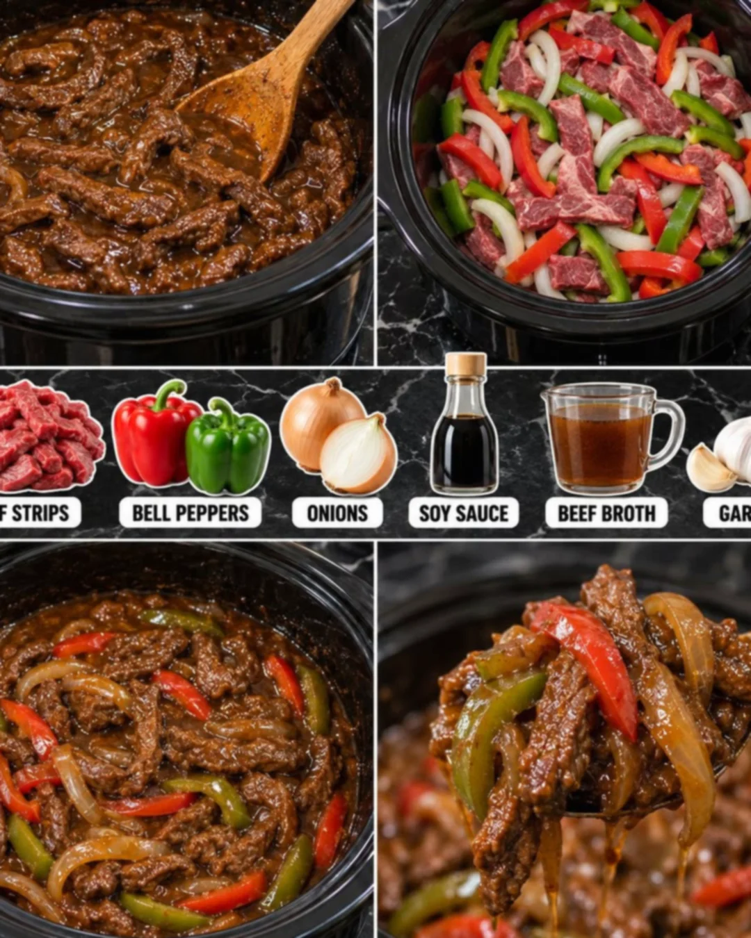 Slow Cooker Beef Strips with Peppers & Onions