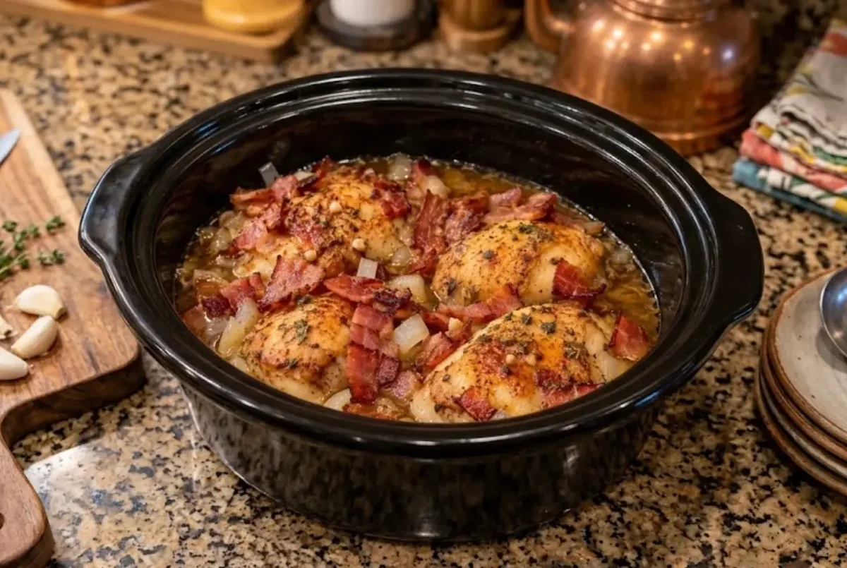 Slow Cooker Chicken Ham with Turkey Bacon