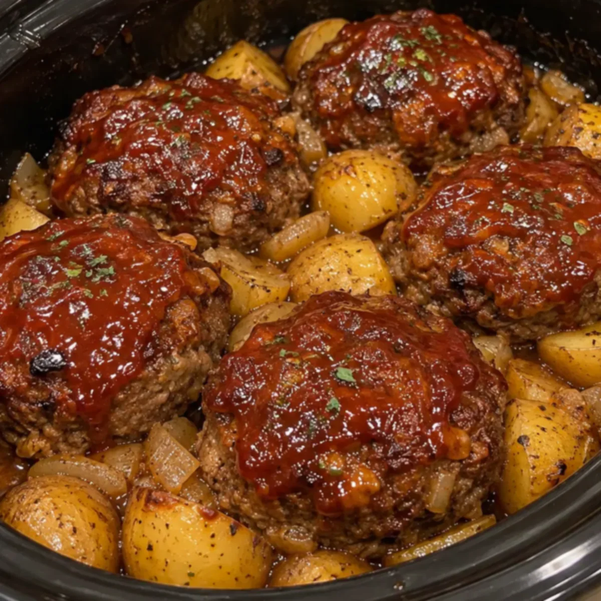 Slow Cooker Meatloaf Patties & Potatoes