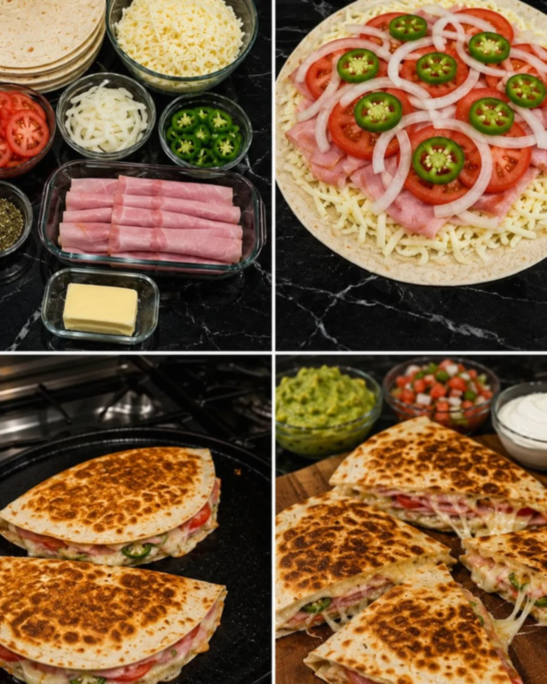 Spicy Ham, Cheese & Jalapeño Quesadillas
