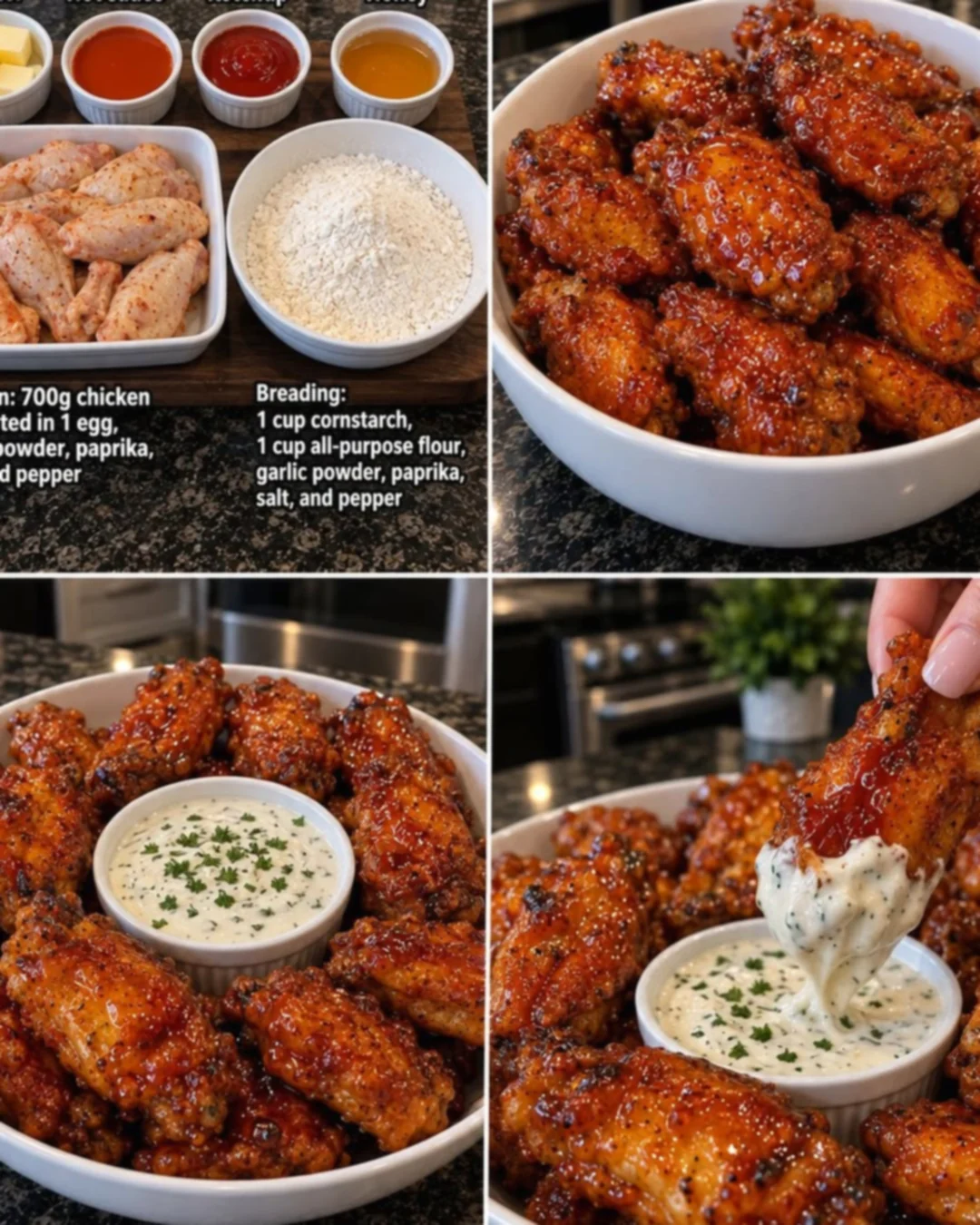 Sticky Glazed Chicken Wings with Creamy Herb Dip