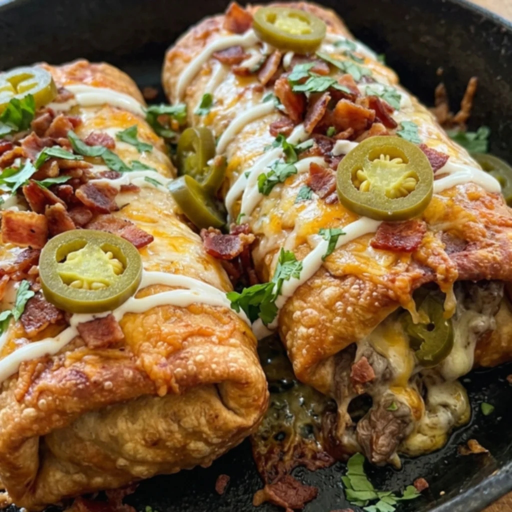 Bacon Jalapeño Cheesesteak Chimichangas