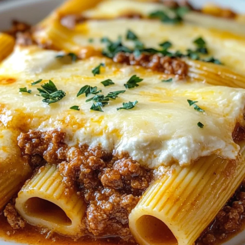 Baked Rigatoni Stuffed With Beef Ragu