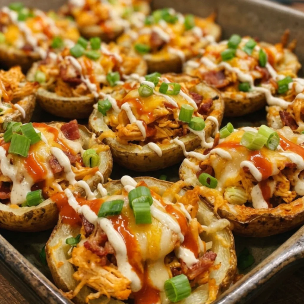 Buffalo Chicken Bacon Stuffed Potato Skin Cups