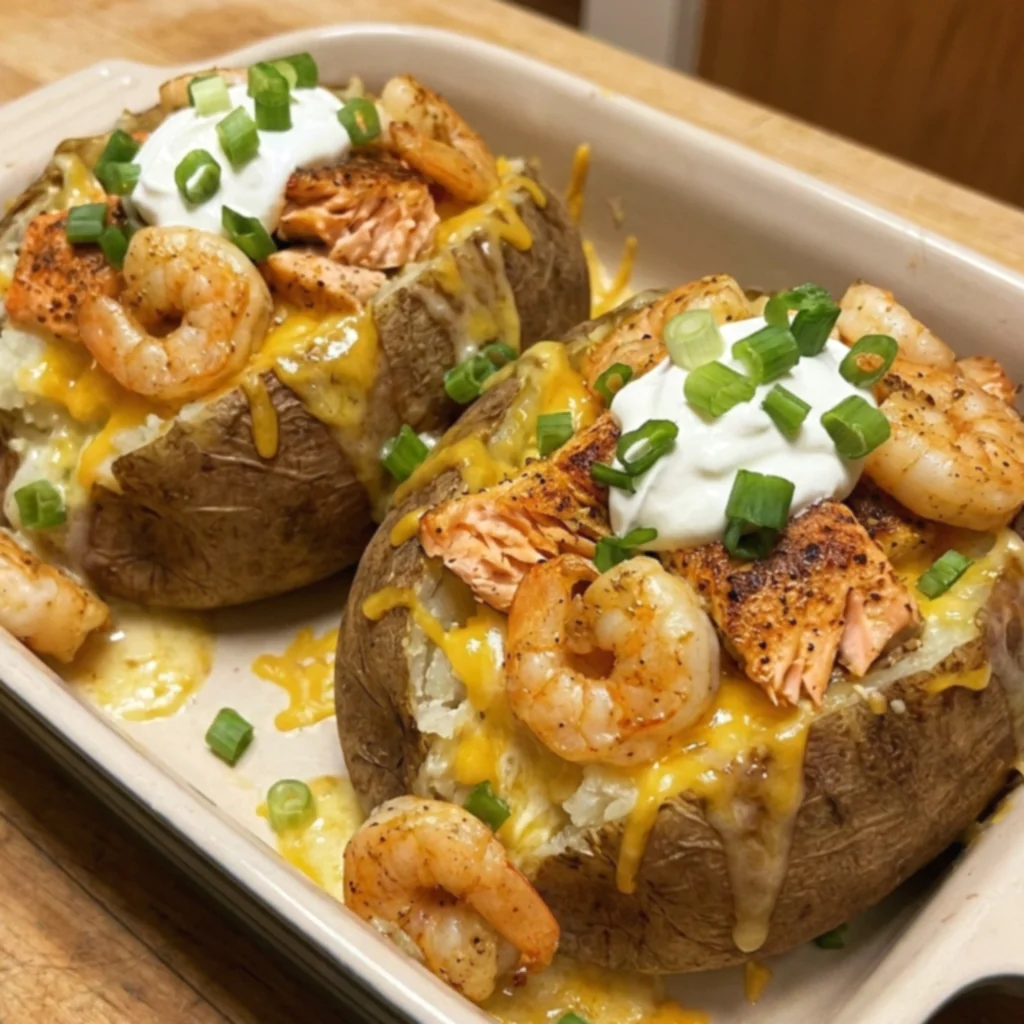 Cajun Garlic Butter Salmon & Shrimp Potatoes