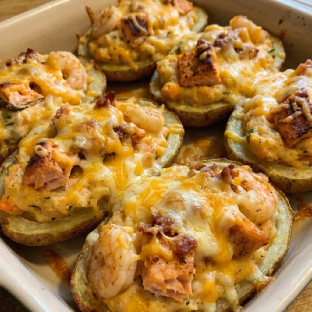 Cajun Salmon Shrimp Potato Boats