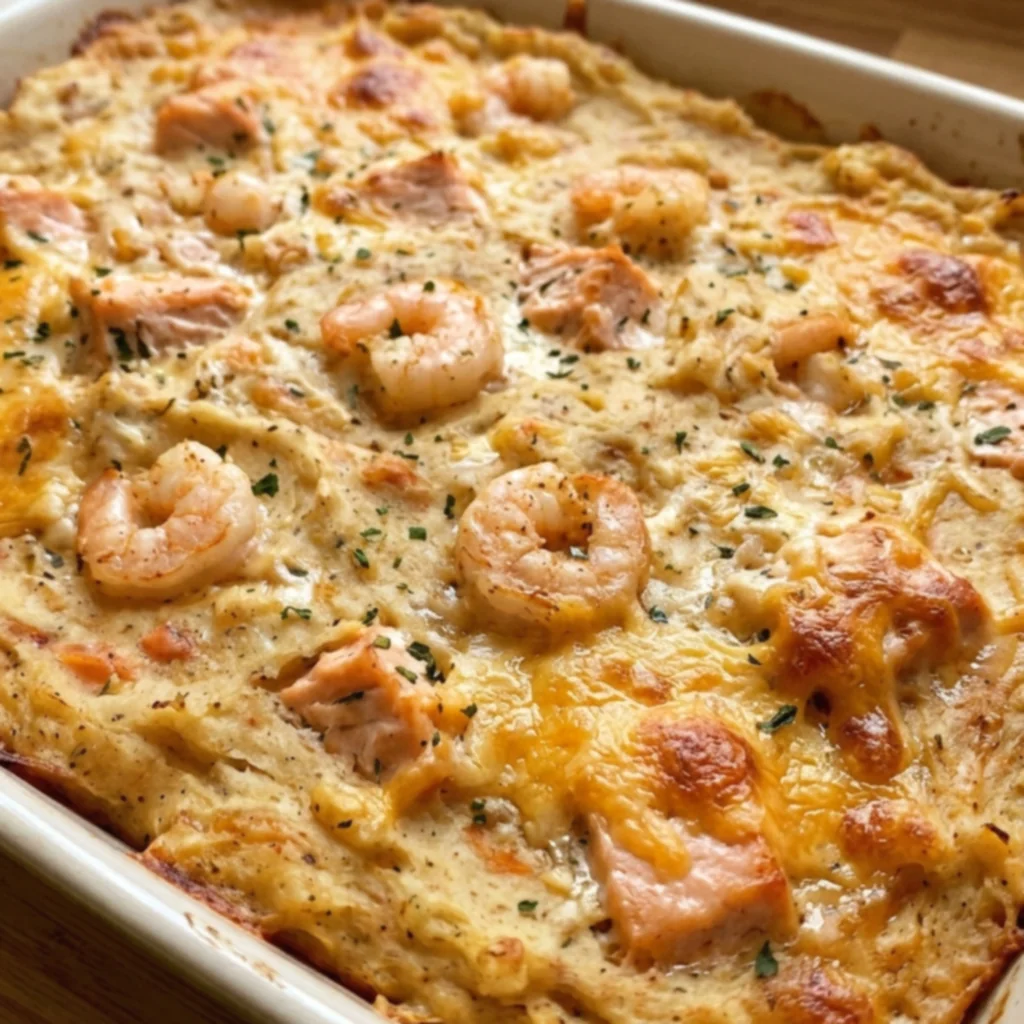 Cajun Salmon & Shrimp Twice-Baked Potato Casserole