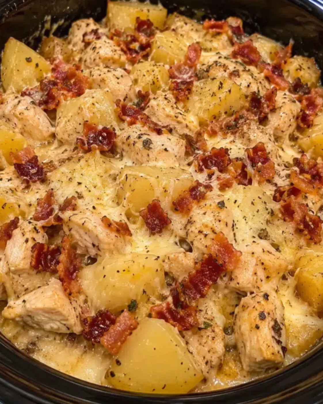 Cheesy Bacon Garlic Parmesan Chicken Potato Bake