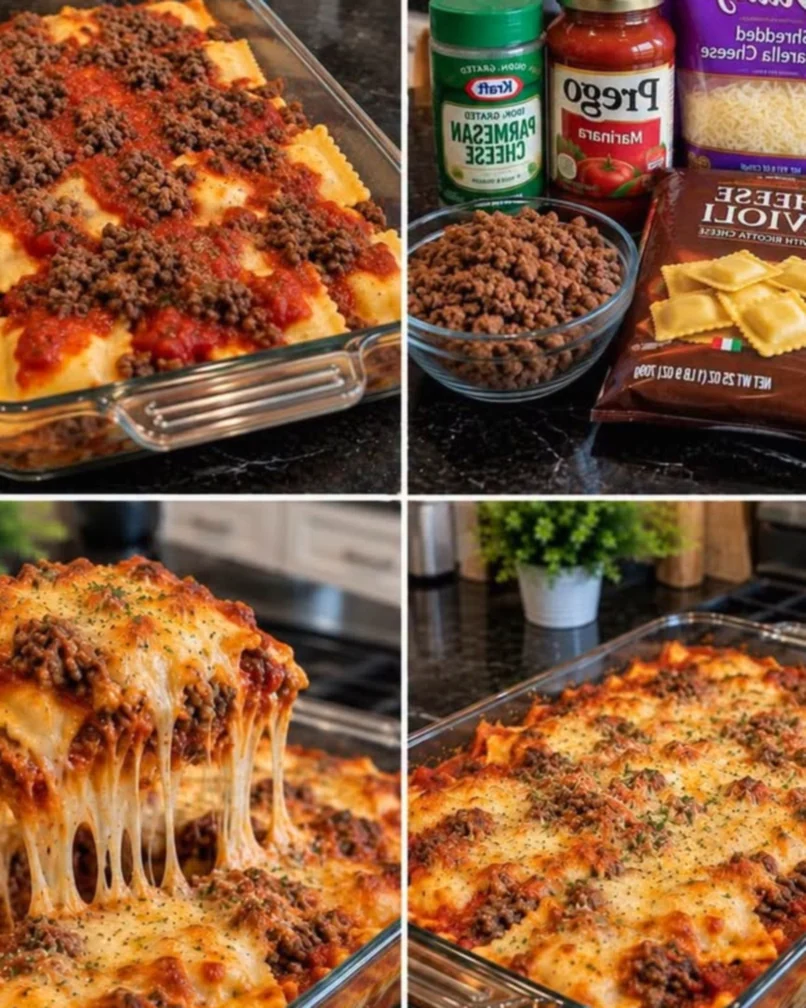 Cheesy Beef Ravioli Bake