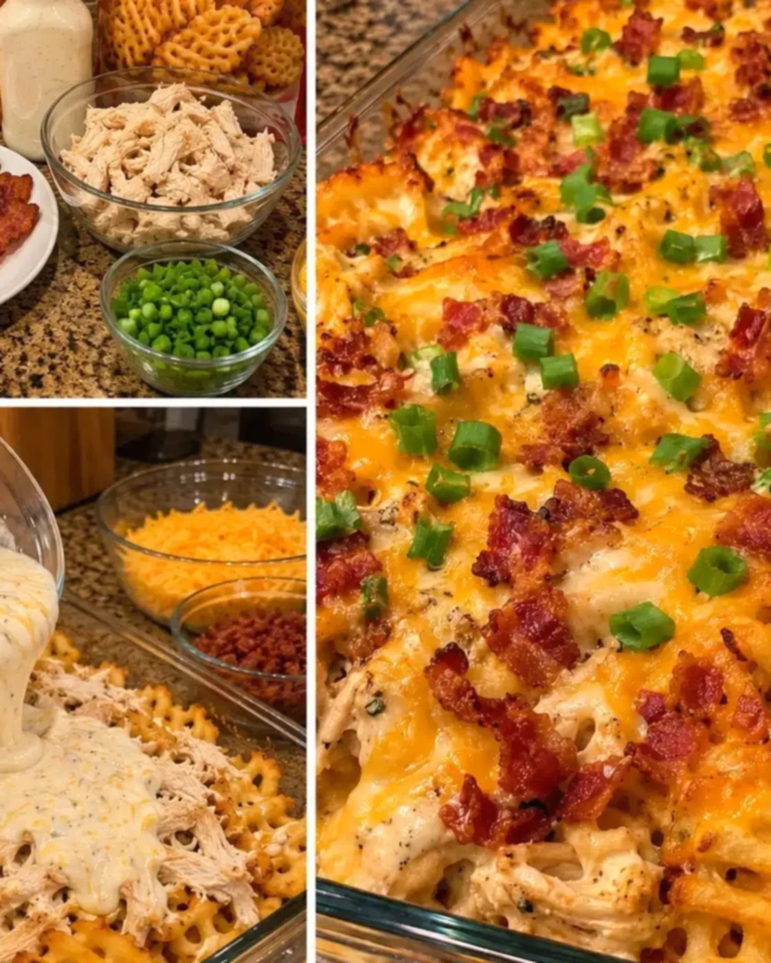 Cheesy Chicken Bacon Waffle Casserole