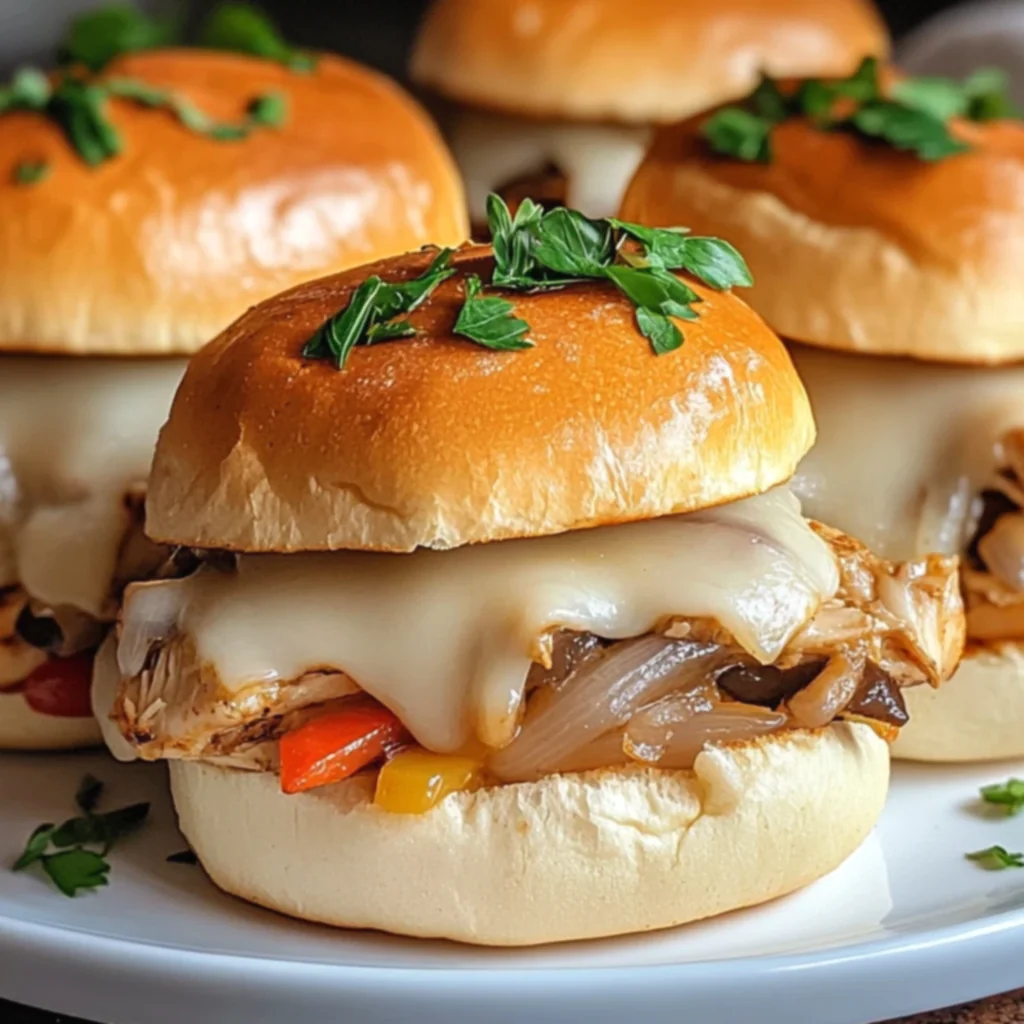 Cheesy Chicken Philly Cheesesteak Sliders