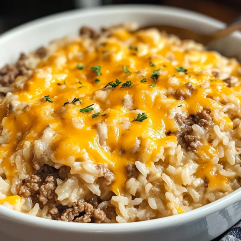 Cheesy Ground Beef and Rice Casserole