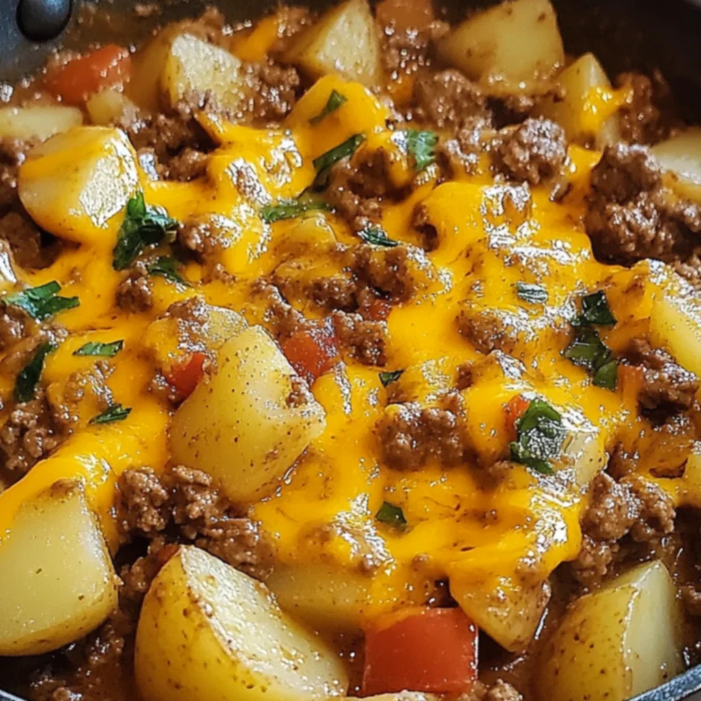 Cheesy One Pot Beef and Potatoes