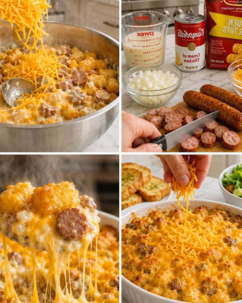 Cheesy Smoked Sausage Tater Tot Casserole