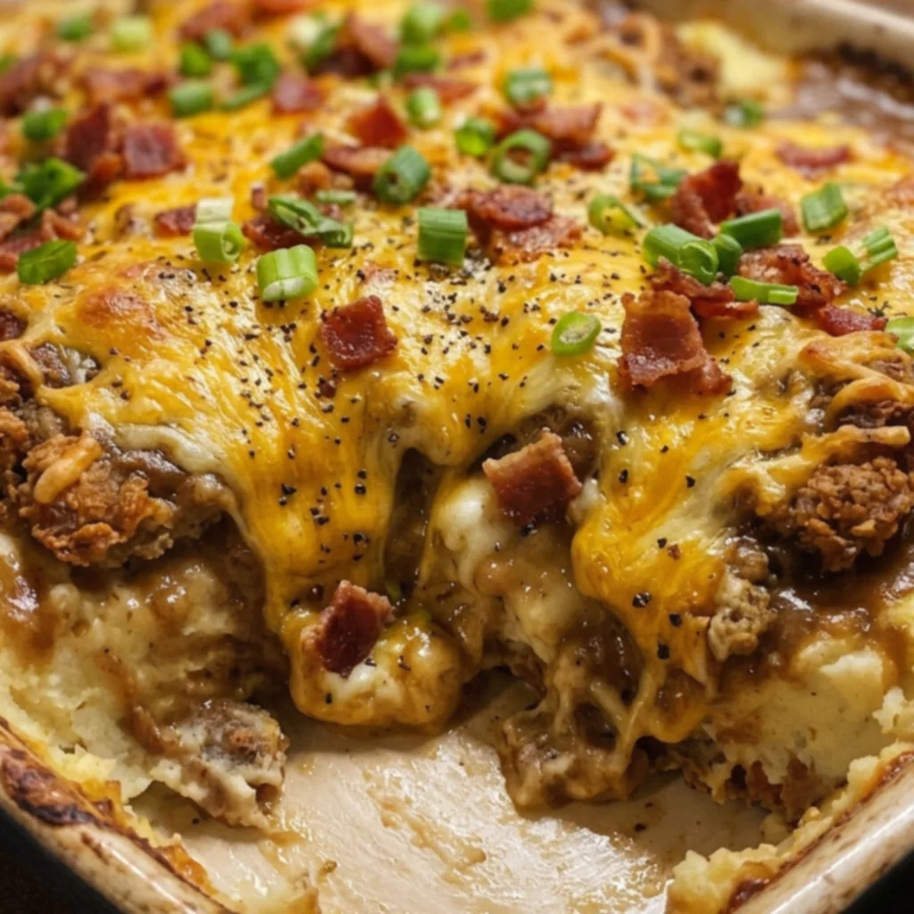 Country Fried Steak Mashed Potato Gravy Bake